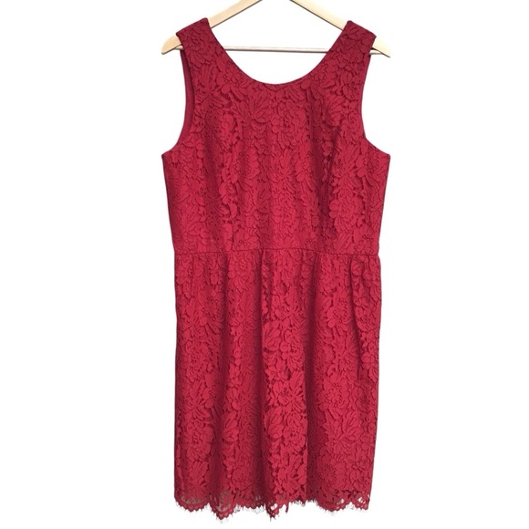 Loft Outlet Red Lace Sleeveless Sheath Dress Size 14 - Picture 1 of 8